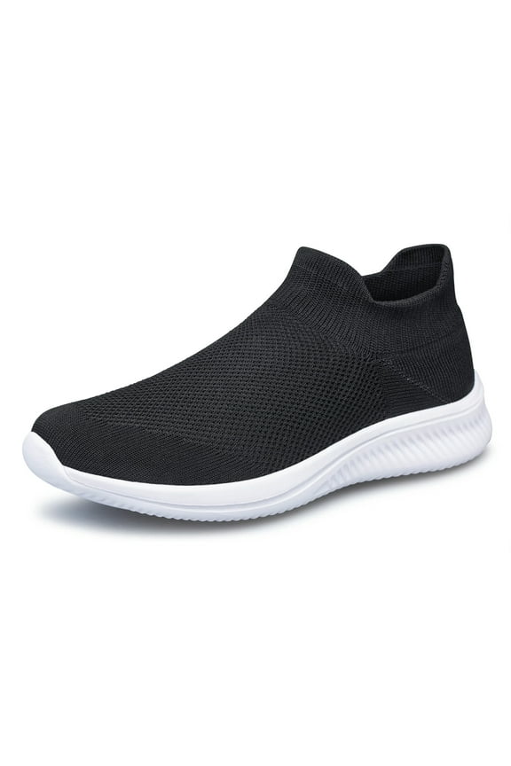 Women's Walking Shoes Lightweight Slip-on Flats Breathable Black White 8