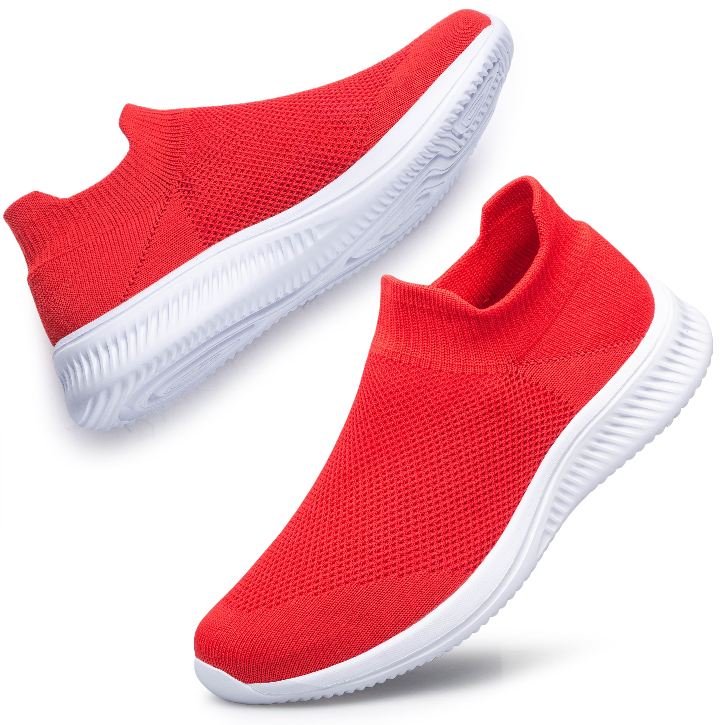 Women's Sneakers Lightweight Walking Shoes Breathable Slip-on Flats Red 8