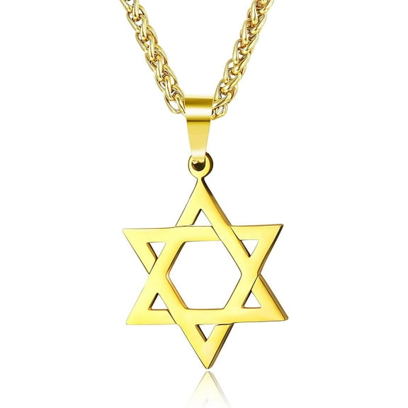 ADRAMATA Star Of David Pendant Necklace For Men Women Stainless Steel Jewish Jewelry Hexagram Necklace 20" Gold/Black/Silver