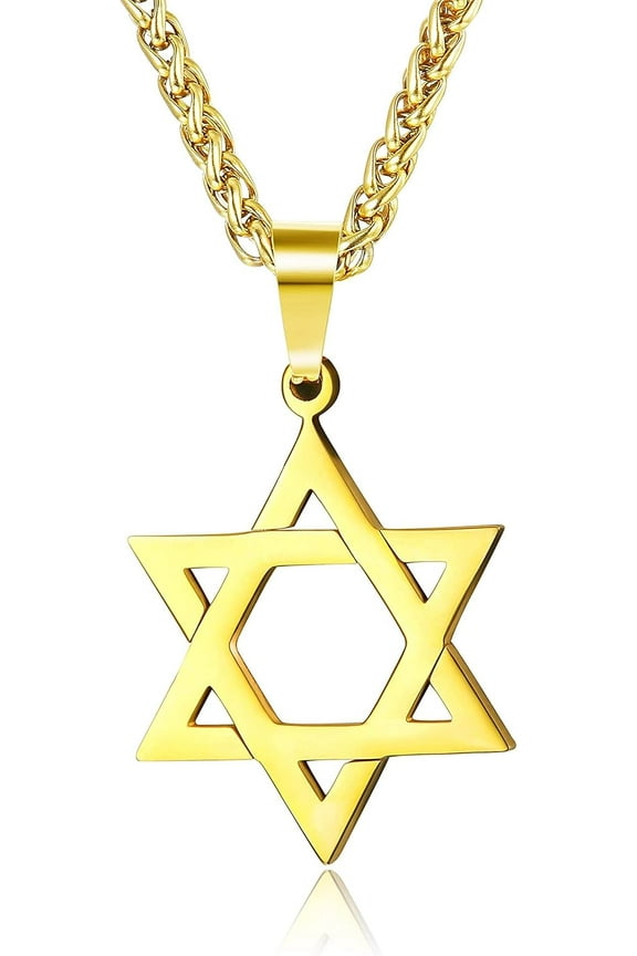ADRAMATA Star Of David Pendant Necklace For Men Women Stainless Steel Jewish Jewelry Hexagram Necklace 20" Gold/Black/Silver