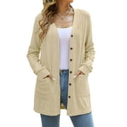 ADREAMLY Cardigan Coat with Pockets for Women Button Down Long Sleeve Sweater Casual Lightweight Knit Outwear
