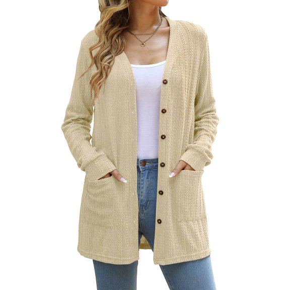 ADREAMLY Cardigan Coat with Pockets for Women Button Down Long Sleeve Sweater Casual Lightweight Knit Outwear