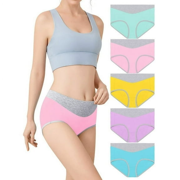 ADREAMLY High Cut Panties for Women Plus Size Full Coverage Briefs Breathable Cotton Underwear, 5 Pack