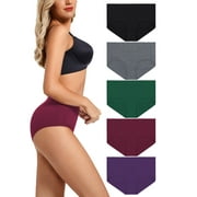 ADREAMLY High Cut Panties for Women Plus Size Full Coverage Briefs Breathable Cotton Underwear, 5 Pack