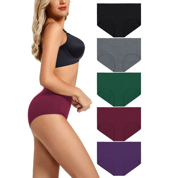 ADREAMLY High Cut Panties for Women Plus Size Full Coverage Briefs Breathable Cotton Underwear, 5 Pack
