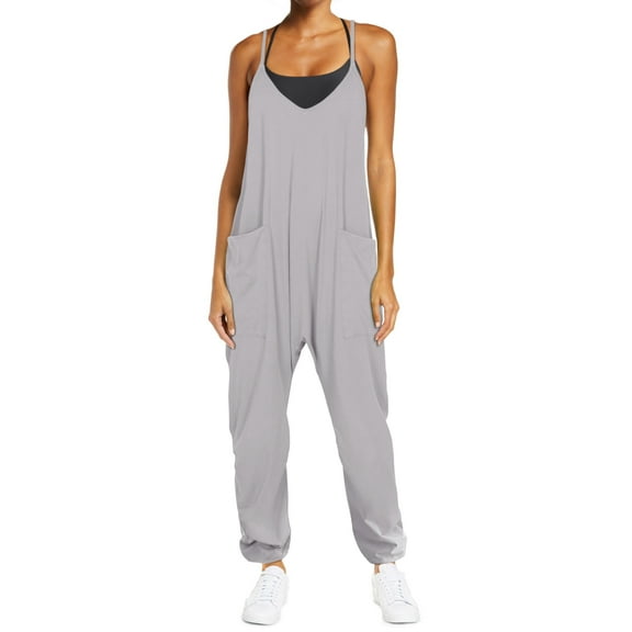 ADREAMLY Maternity Romper Pants for Women V Neck Racerback Long Jumpsuits Overalls with Pockets