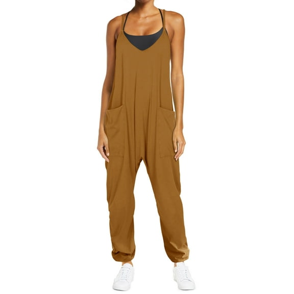 ADREAMLY Maternity Romper Pants for Women V Neck Racerback Long Jumpsuits Overalls with Pockets