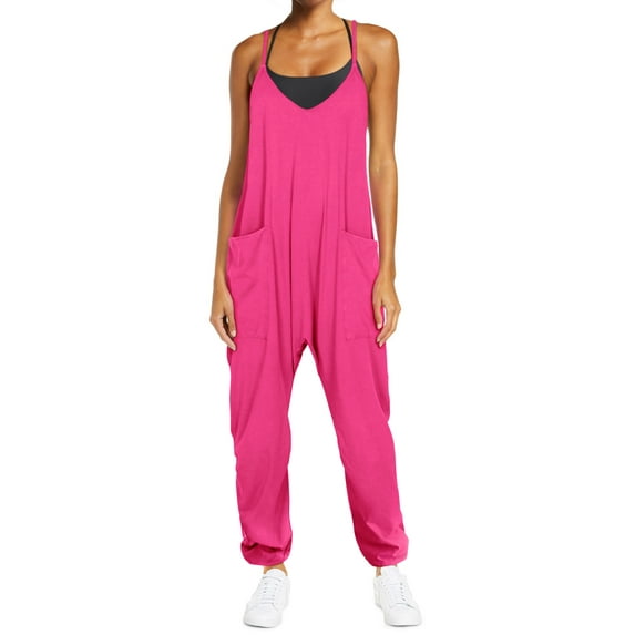 ADREAMLY Maternity Romper Pants for Women V Neck Racerback Long Jumpsuits Overalls with Pockets