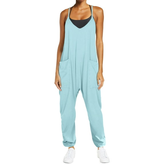 ADREAMLY Maternity Romper Pants for Women V Neck Racerback Long Jumpsuits Overalls with Pockets