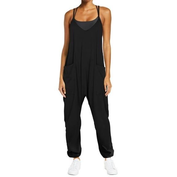 ADREAMLY Maternity Romper Pants for Women V Neck Racerback Long Jumpsuits Overalls with Pockets