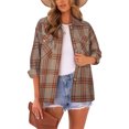 thumbnail image 1 of ADREAMLY Plaid Shacket Jacket Button Down Long Sleeve Flannel Coat Blouse, 1 of 8