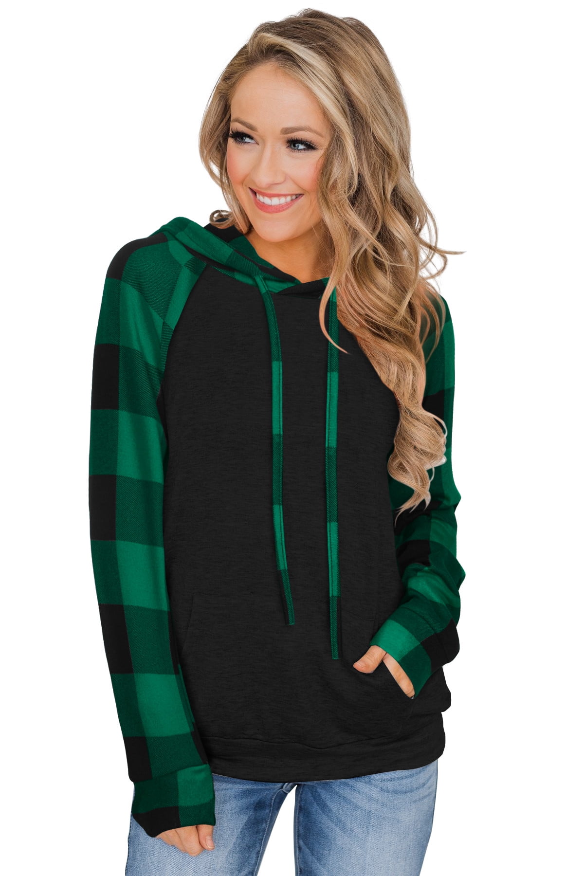 ADREAMLY Women Color Block Hoodie Casual Drawstring Long Sleeve Sweatshirt with Front Pocket Walmart