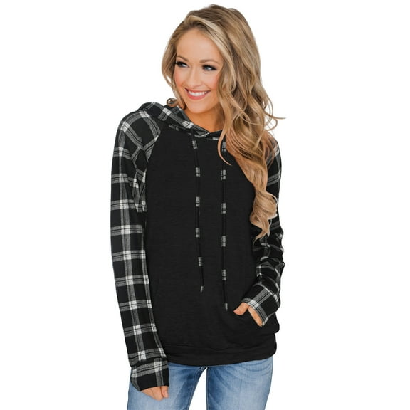 ADREAMLY Women Color Block Hoodie Casual Drawstring Long Sleeve Sweatshirt with Front Pocket
