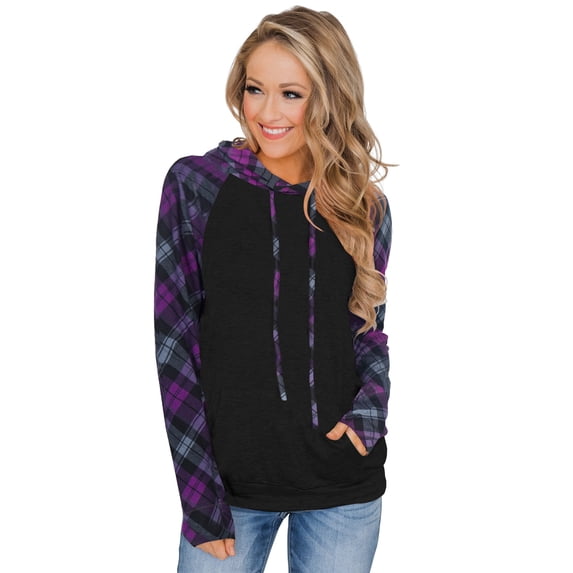 ADREAMLY Women Color Block Hoodie Casual Drawstring Long Sleeve Sweatshirt with Front Pocket