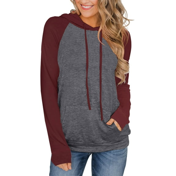 ADREAMLY Women Color Block Hoodie Casual Drawstring Long Sleeve Sweatshirt with Front Pocket