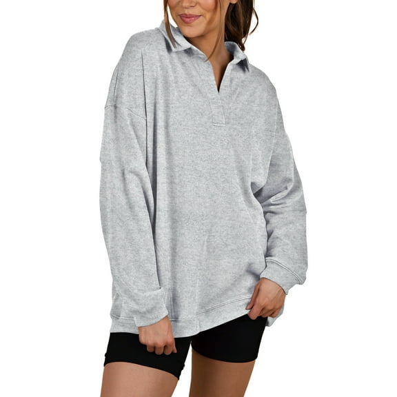 ADREAMLY Women Lapel Neck Oversized Sweatshirt Long Sleeve Pullover Tops Fall Winter Casual Sweatshirts