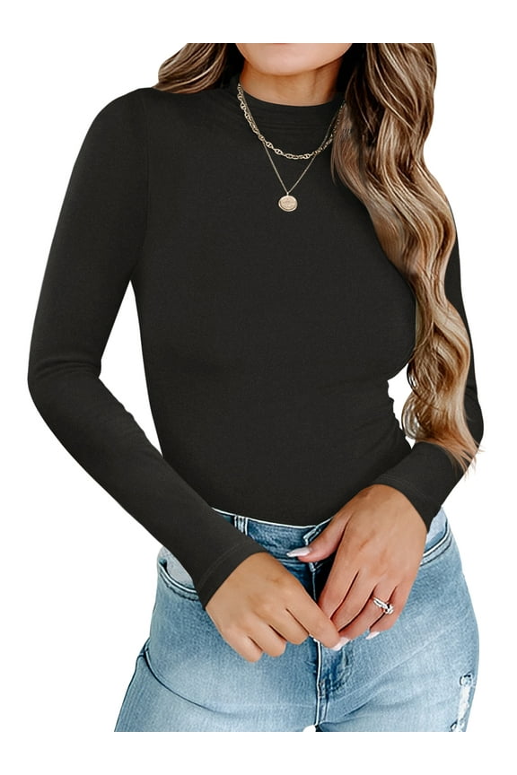 Women Long Sleeve Tight Fitted Top Double Lined Turtleneck Tops Winter Base Layer Underwear