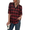 thumbnail image 1 of ADREAMLY Womens V Neck Plaid Shirts 3/4 Sleeve Pullover Tunic Tops Casual Work Shirt, 1 of 6