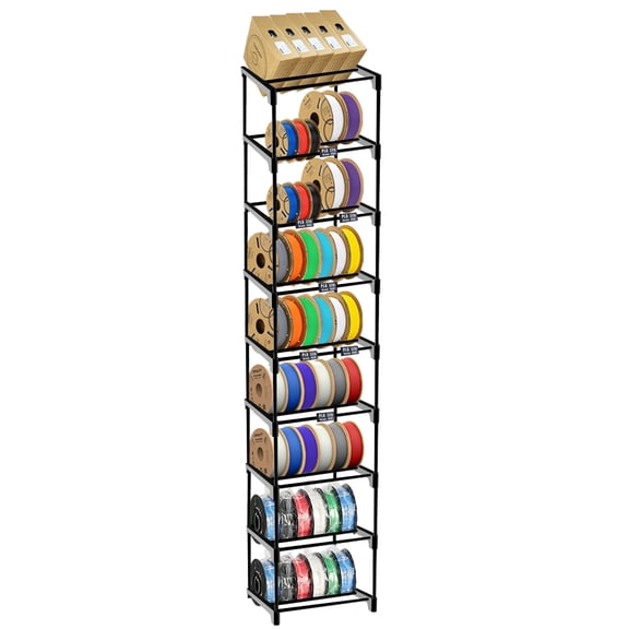 ADRESTYX 9-Tier Modular 3D Printer Filament Storage Rack, High-Strength Carbon Steel Spool Holder & Organizer, Holds 45-54 Spools(1kg), Space-Saving, Customizable, Tool-free Assembly