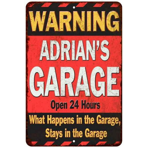ADRIAN'S Garage Warning Man Cave Wall Decor 12 x 18 Matte Finish Metal 112180030230