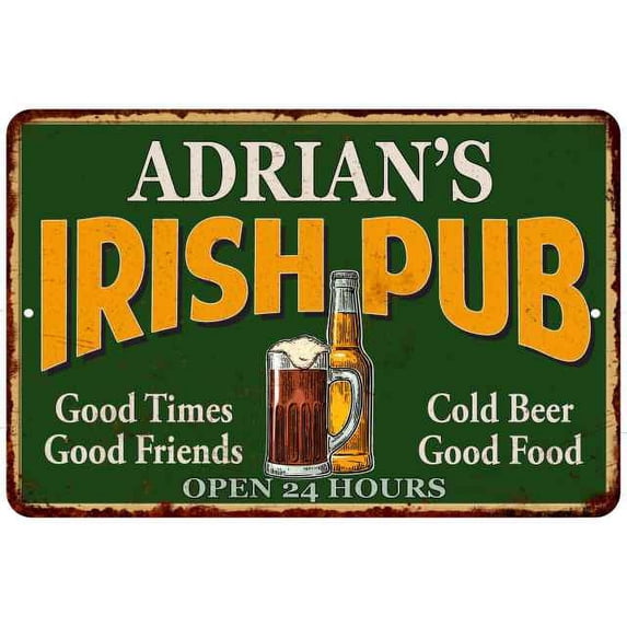 ADRIAN'S Irish Pub Beer Metal Sign Bar Decor 8x12 108120013230