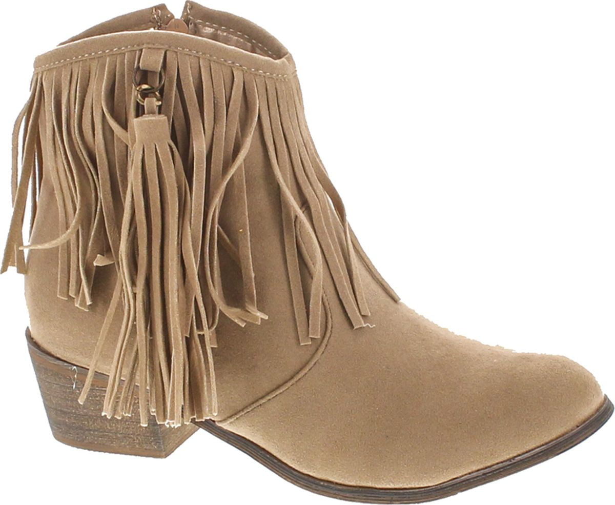 Ankle boots with top fringe low heel