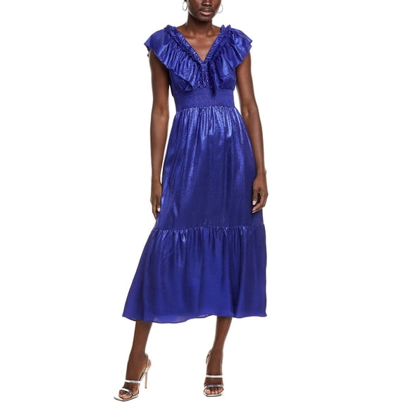 ADRIANNA EVE womens  Metallic Midi Dress, 2, Blue