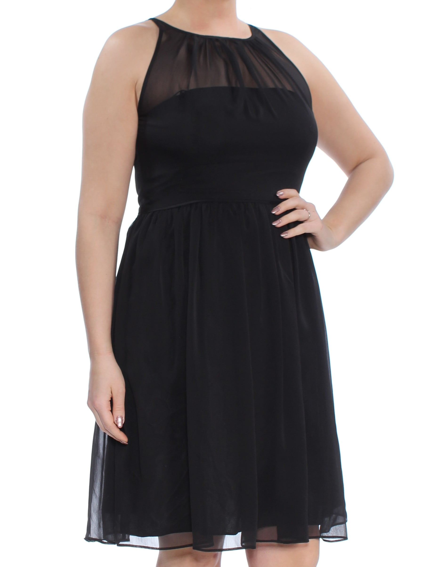 ADRIANNA PAPELL $159 Womens New 1413 Black Chiffon Halter A-Line Dress 12 B+B