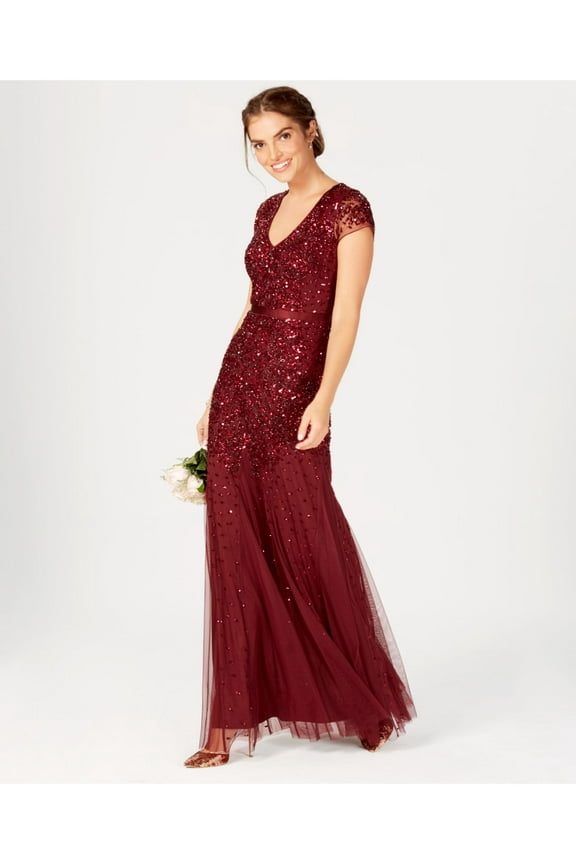 $299 Womens New Burgundy Sequined Zippered Dress 10 B+B