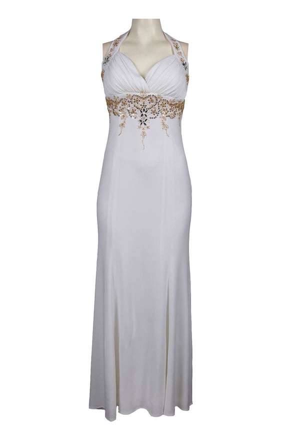 ADRIANNA PAPELL CROSS BACK BEADED MATTE JERSEY DRESS