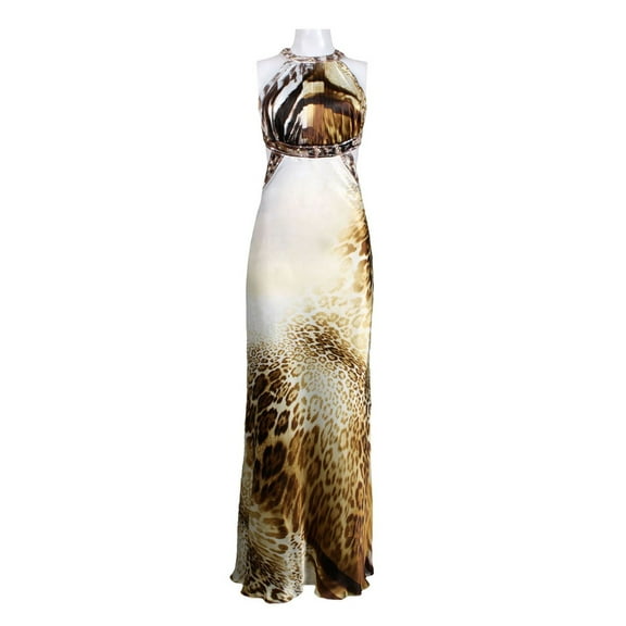 ADRIANNA PAPELL CUTAWAY SHOULDER OPEN BACK ANIMAL PRINT SATIN DRESS