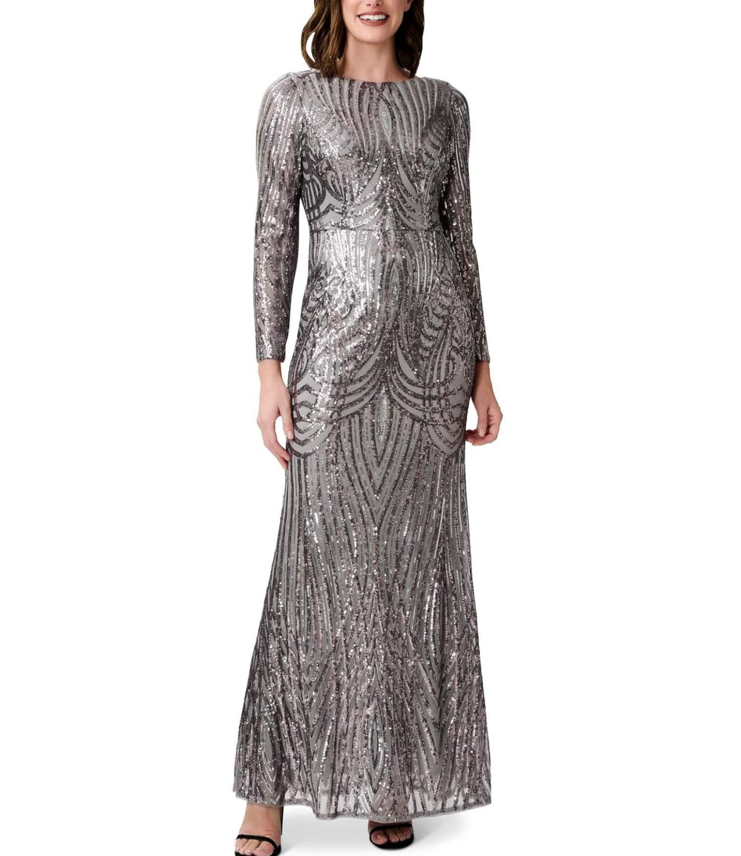 adrianna papell sequin mermaid dress ADRIANNA PAPELL Long Sleeve Stretch Sequin Mermaid Gown