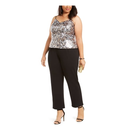 ADRIANNA PAPELL Womens Beige Straight leg Evening Jumpsuit Plus 16W