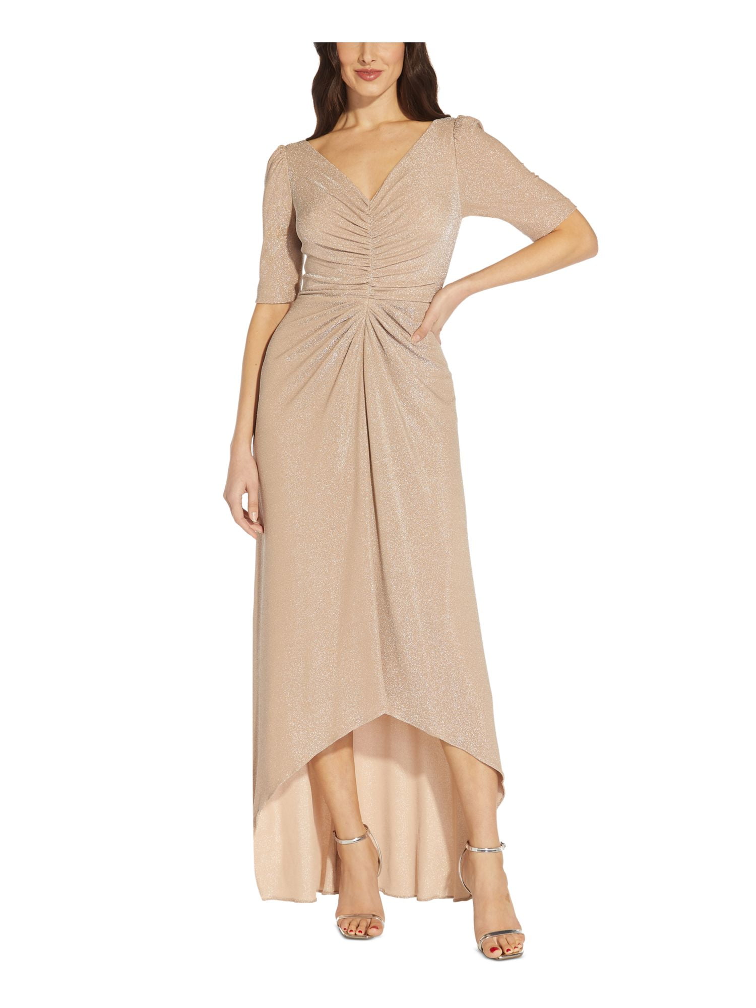 JASON WU Womens Beige Zippered Lined Lace Insert Yoke Printed Short Sleeve Round Neck Short Wear To Work Fit + Flare Dress