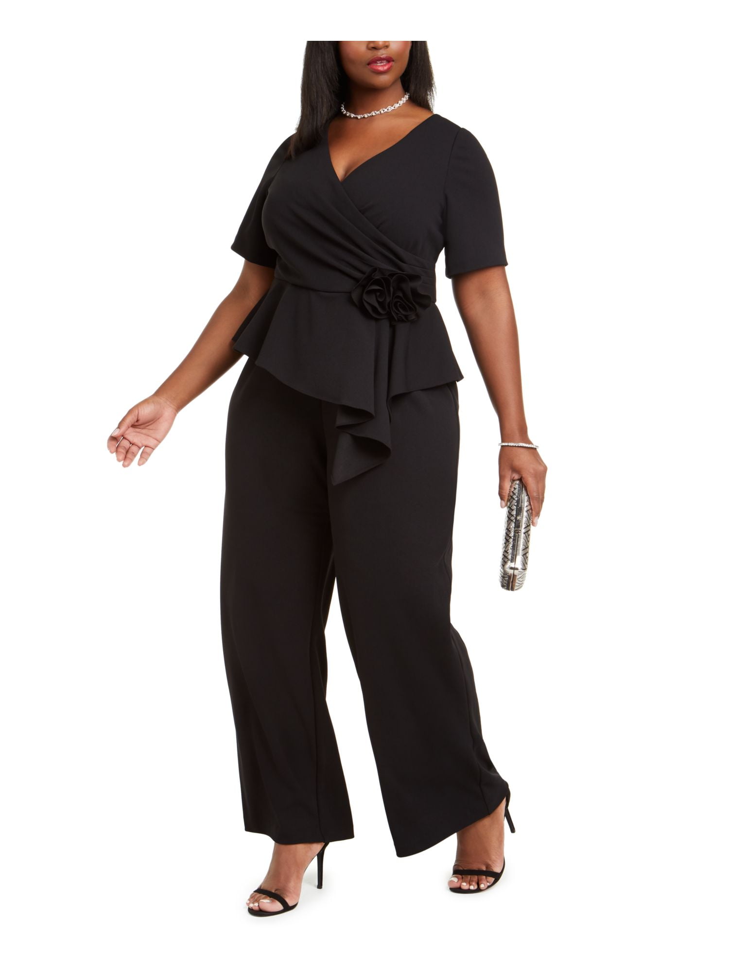 Gathered sleeve surplice sales neck ruched jumpsuit
