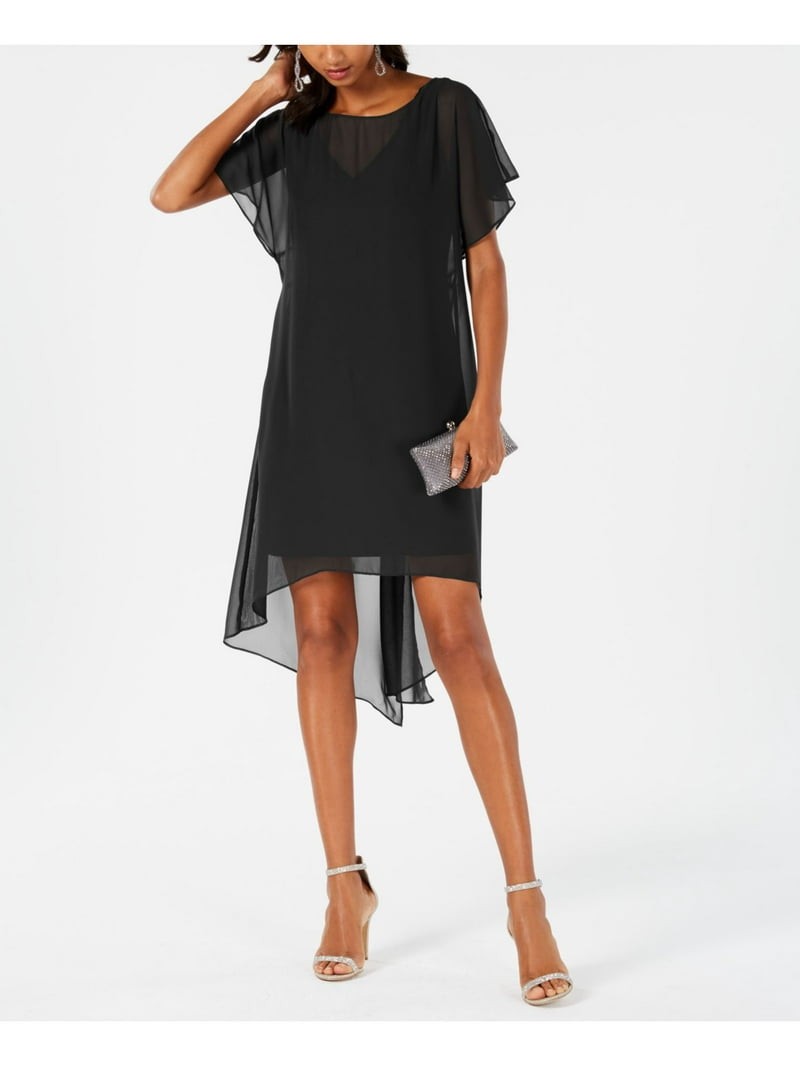 ADRIANNA PAPELL Womens Black Sheer Overlay Flutter Sleeve Illusion Neckline  Midi Wear To Work Sheath Dress XS - Walmart.com