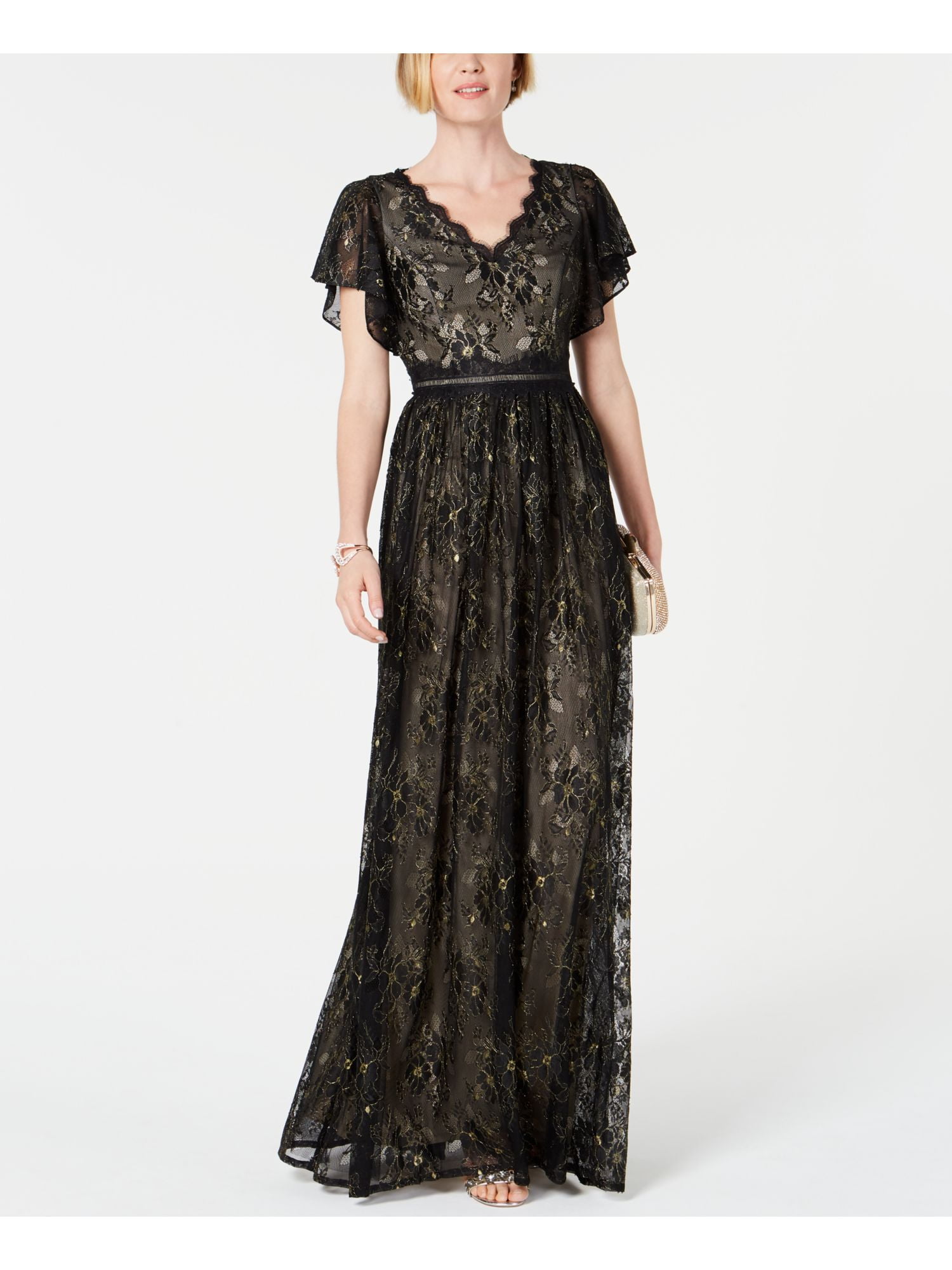 ADRIANNA PAPELL Womens Black Short Sleeve Full-Length Empire Waist Dress 4  - Walmart.com