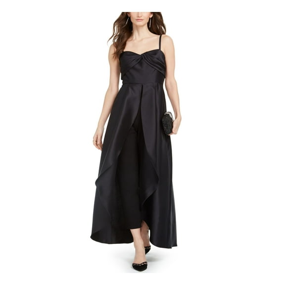 ADRIANNA PAPELL Womens Black Spaghetti Strap Sweetheart Neckline Cocktail Straight leg Jumpsuit 8