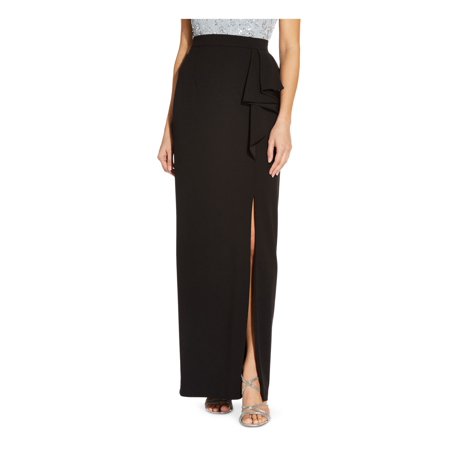 ADRIANNA PAPELL Womens Black Stretch Zippered Slitted Ruffled Full-Length Evening Pencil Skirt 2