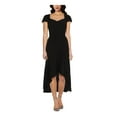 thumbnail image 1 of ADRIANNA PAPELL Womens Black Zippered Gathered Cap Sleeve Sweetheart Neckline Midi Party Hi-Lo Dress 4, 1 of 2