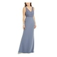 thumbnail image 1 of ADRIANNA PAPELL Womens Blue Lace Zippered Illusion Gown Sleeveless V Neck Full-Length Evening Dress 6, 1 of 2