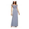 thumbnail image 1 of ADRIANNA PAPELL Womens Blue Lace Zippered Short Sleeve Off Shoulder Full-Length Formal Sheath Dress 2, 1 of 2