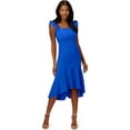 thumbnail image 1 of ADRIANNA PAPELL Womens Blue Ruffled Zippered Flounce Hem Lined Sleeveless Square Neck Midi Cocktail Hi-Lo Dress 14, 1 of 1