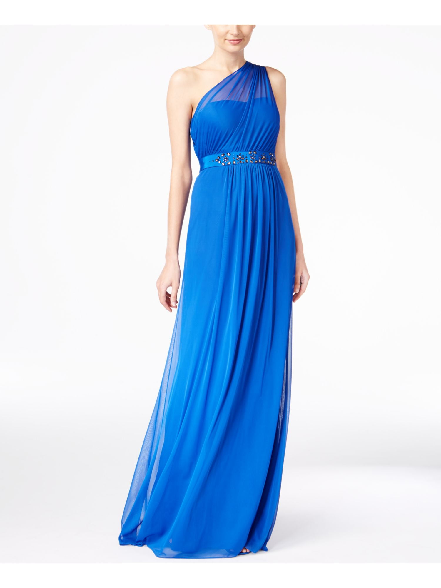 Adrianna Papell Women's One Shoulder Evening Dress - Sheer Overlay, Blue, Size 6, Formal Gown - View #6