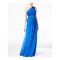 thumbnail image 1 of ADRIANNA PAPELL Womens Blue Sheer Overlay One Shoulde Full Length  Dress 10, 1 of 3