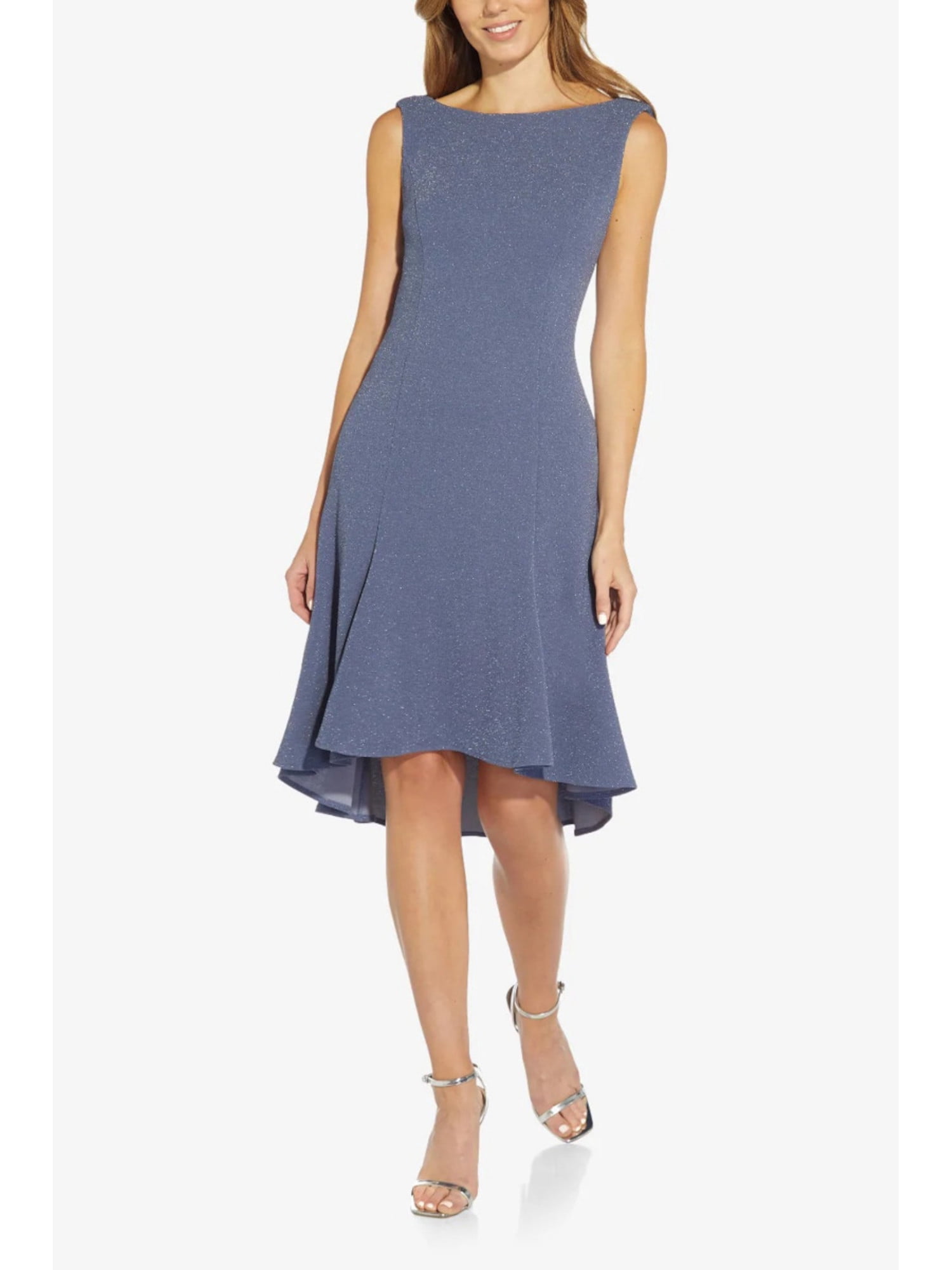 Adrianna Papell Boat Neck Sleeveless Cowl Back Solid Fit & Flare Metallic  Knit Dress-STEEL BLUE / 6 - Walmart.com