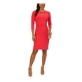 thumbnail image 1 of ADRIANNA PAPELL Womens Coral Cut Out Zippered Ruched Lined 3/4 Sleeve Round Neck Above The Knee Party Sheath Dress 10, 1 of 3
