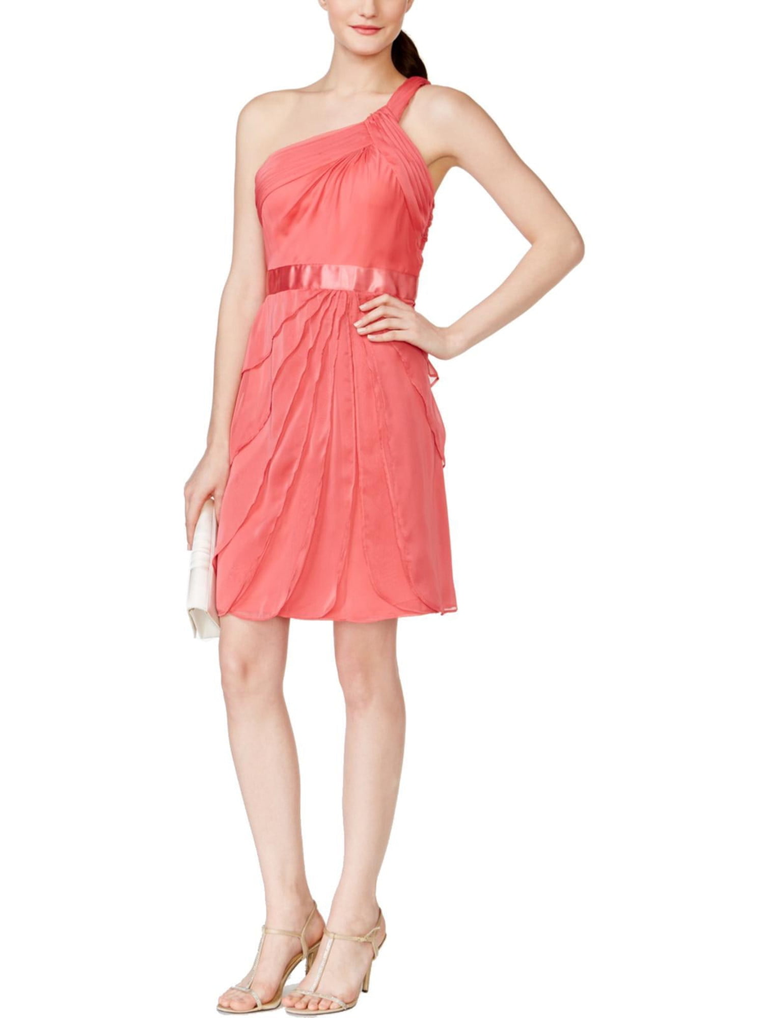 ADRIANNA PAPELL Womens Coral Ruched Ruffled Sleeveless Asymmetrical  Neckline Above The Knee Cocktail Layered Dress 6 - Walmart.com