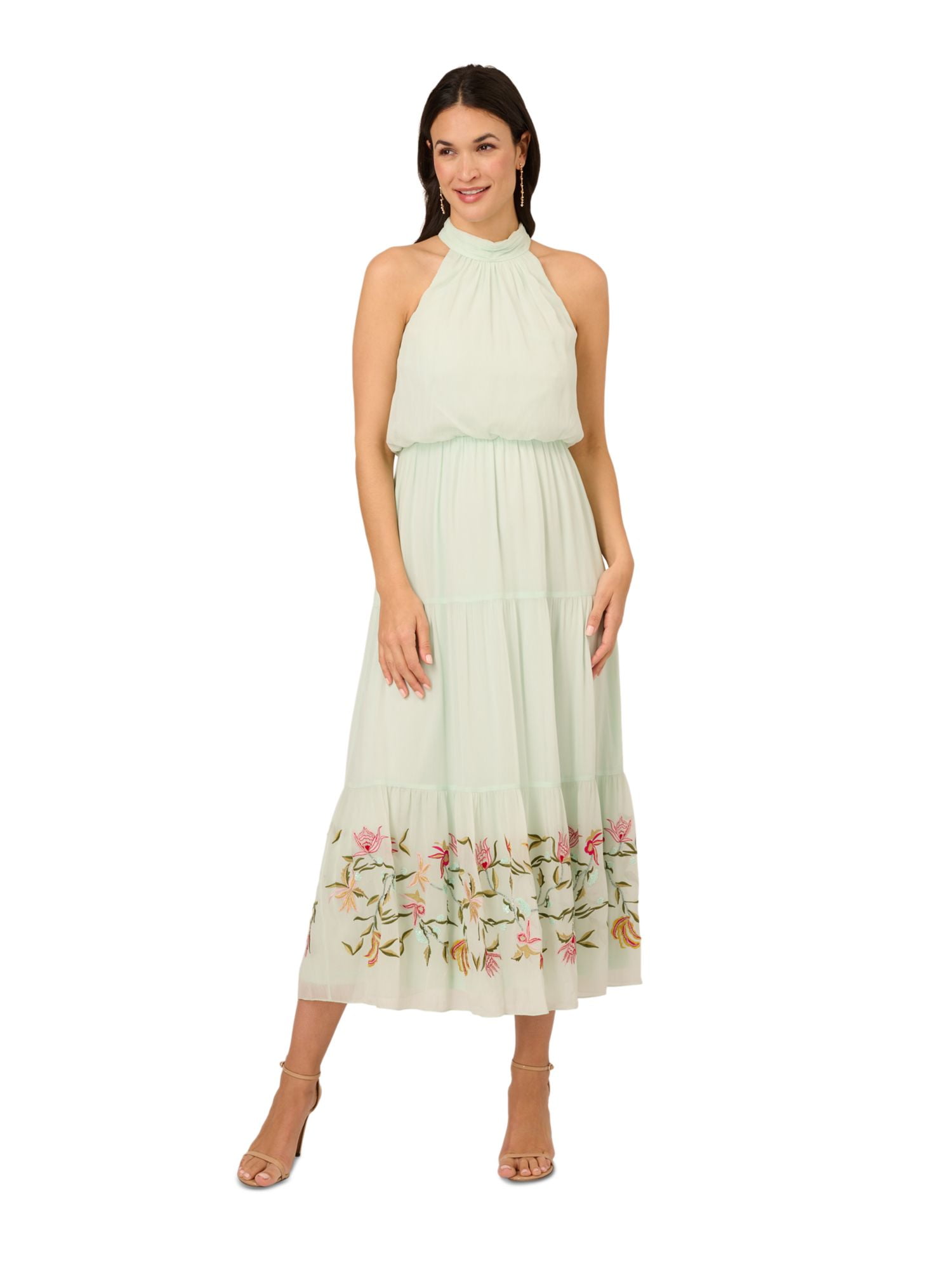 ADRIANNA PAPELL Womens Green Embellished Pleated Tiered Skirt Pullover  Sleeveless Halter Midi Party Blouson Dress 8 - Walmart Business Supplies