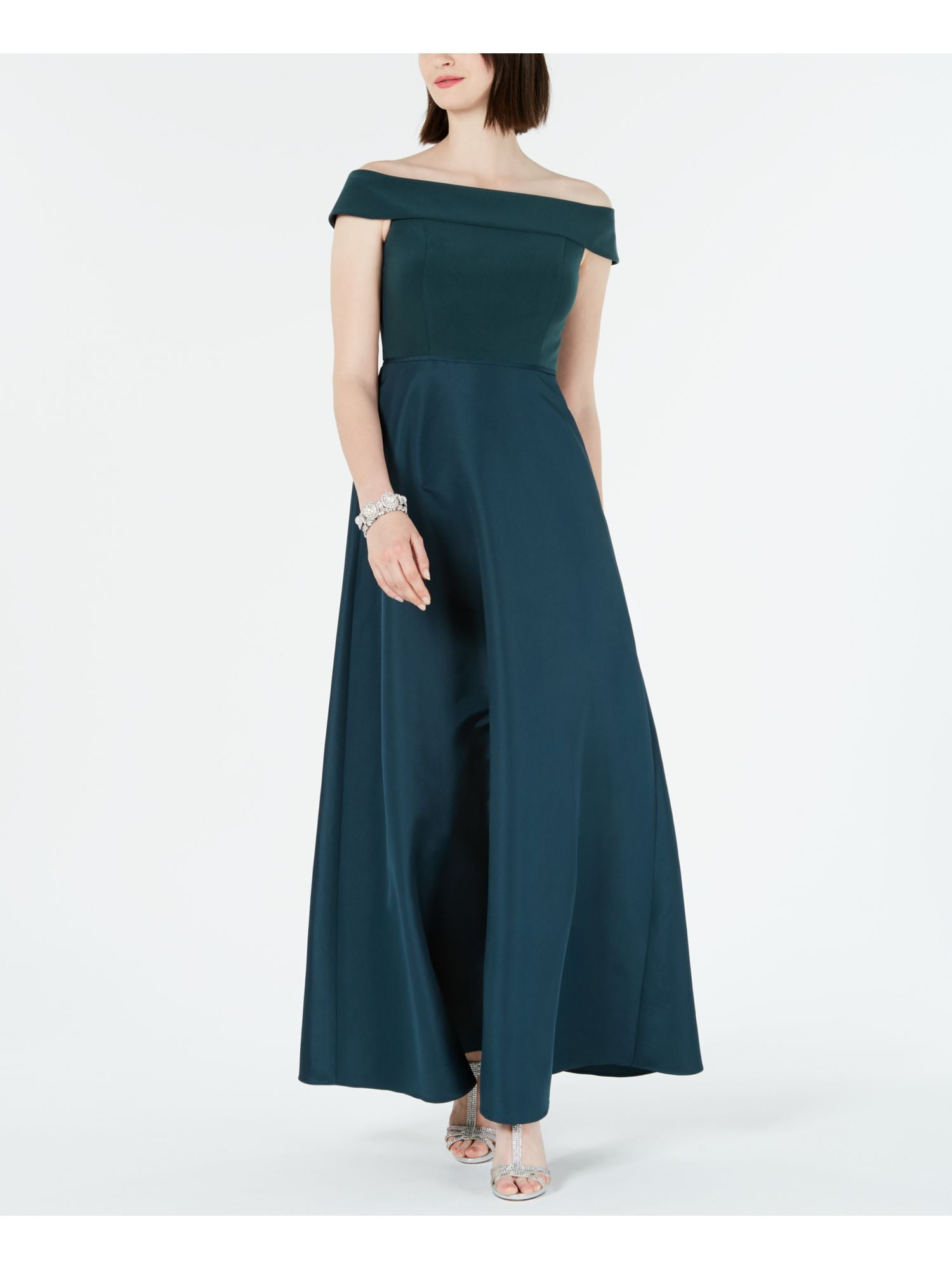 ADRIANNA PAPELL Womens Green Short Sleeve Off Shoulder Maxi Evening Sheath Dress 6